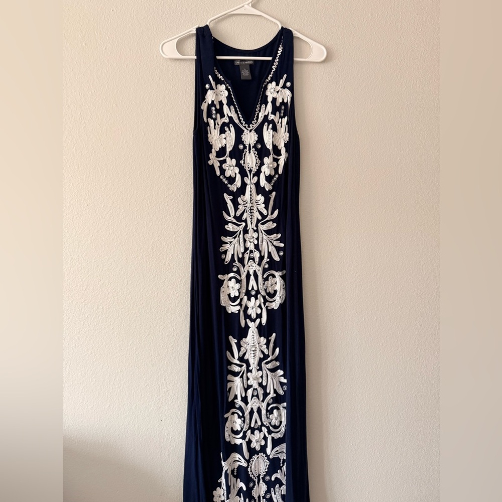 Beaded Lace Navy Maxi Dress